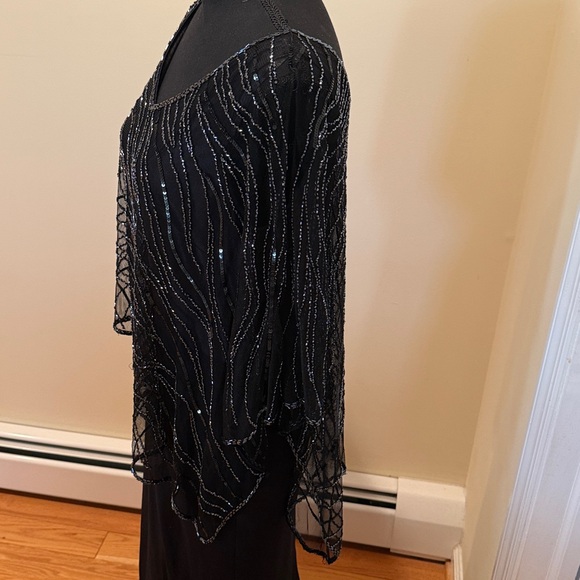 J Kara Black  Evening Dress with asymmetrical beaded overlay.new, never hemmed - Picture 8 of 16
